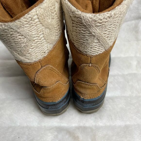 KHOMBU leather brown suede &navy blue rubber duck boots beige knit accent SZ7M - Picture 7 of 9